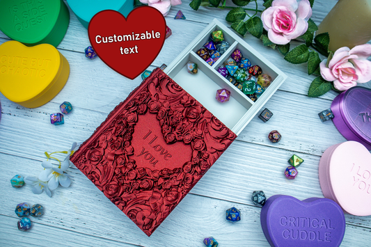 Heart and Roses Dice tome - Customisable Dice holder & Dice tray