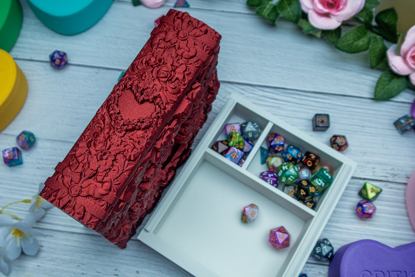 Heart and Roses Dice tome - Customisable Dice holder & Dice tray