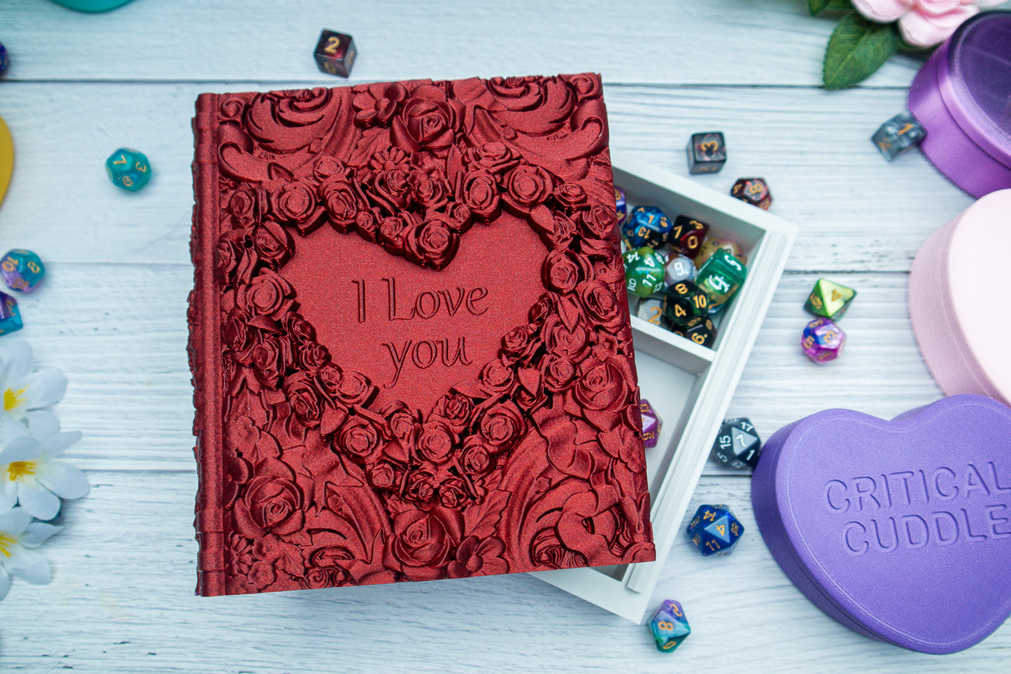 Heart and Roses Dice tome - Customisable Dice holder & Dice tray